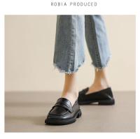 Mocasines planos de tacón grueso para mujer, estilo británico, de piel de becerro negra, talla grande 41-43 - details 8