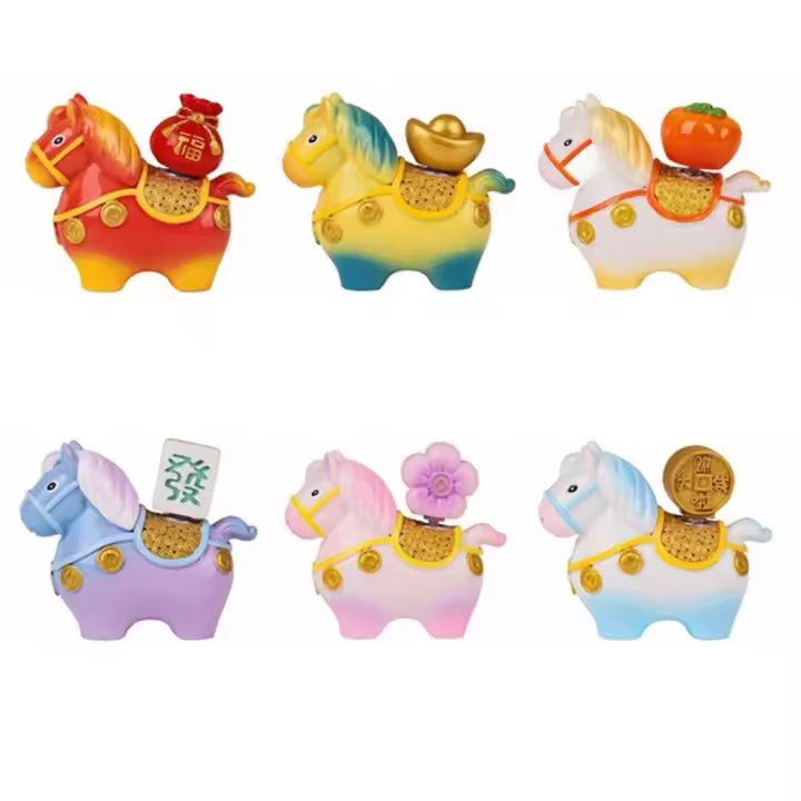 Adornos de caballo del zodiaco Kawaii, estatua de caballo de dibujos animados de resina giratoria hecha a mano, mascota del caballo, año del caballo - 1