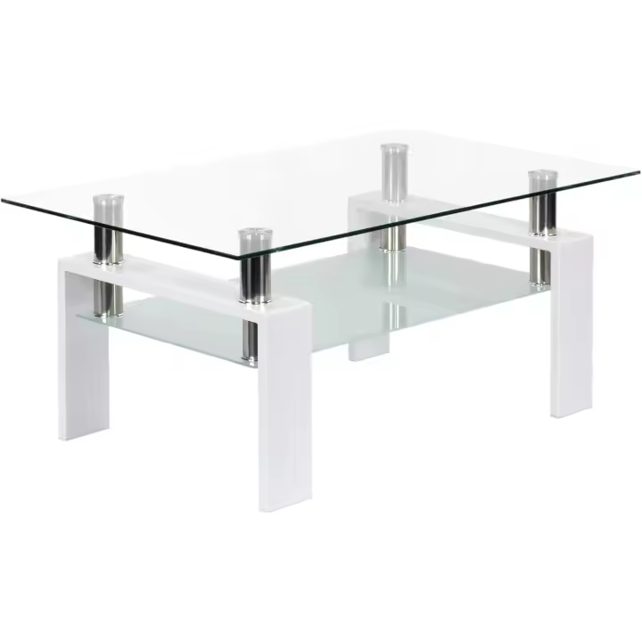 Mesa Moderna de Centro con Tapa de Cristal Transparente y Base de Metal Negro (100x60 cm) - 1