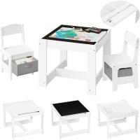 Madera, Muebles con Espacio de Almacenamiento, Escritorio Blanco Reversible con Pizarra y Rodillo de Papel - details 0