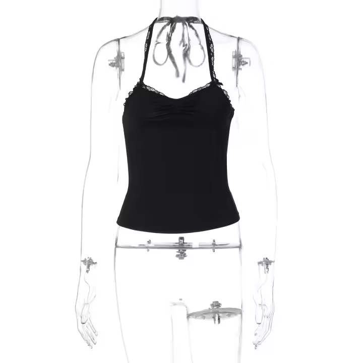 Nuevo top tipo chaleco corto sin espalda con cuello de tirantes y encaje de encaje puro de Spice Girl para mujer - 1