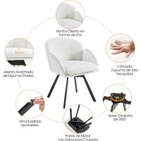 Silla Giratoria de Oficina 360° Diseño de Flor para Escritorio Silla de Maquillaje Chenilla para Sala de Estar, Dormitorio y Estudio Color Blanco - details 8