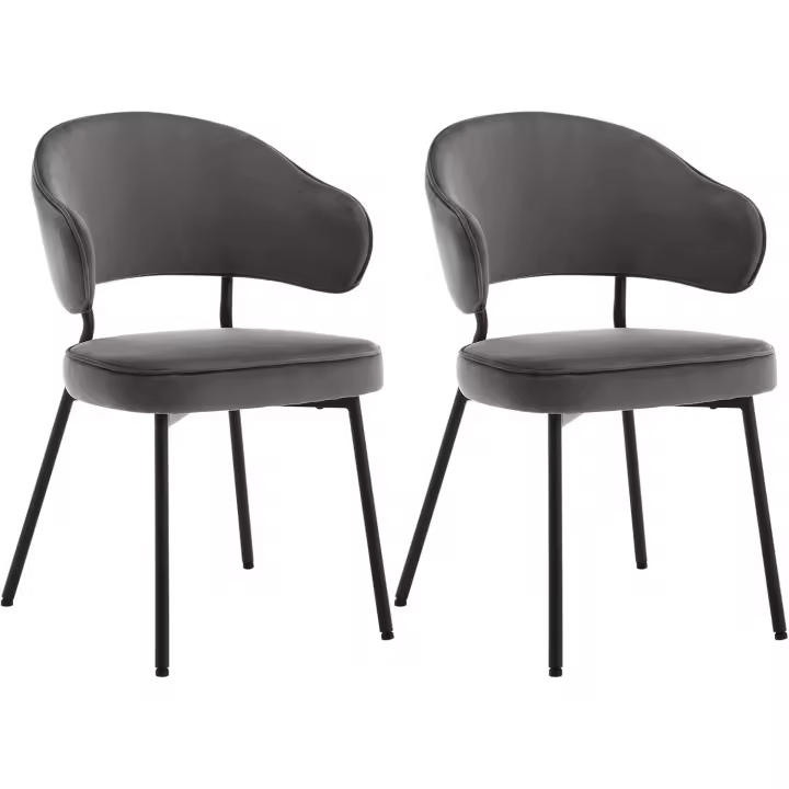 2X Sillas de Comedor Sillas de Cocina Tapizada en Terciopelo Suave Sillas Ergonómicas con Respaldo y Brazos para Salón y Dormitorio Patas de Metal, Gris Oscuro, BH389dgr-2 - 1