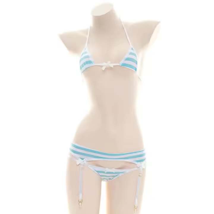 Conjunto de bikini de mujer sexual, camisola hermosa ropa interior a rayas, Microbikinis, baño Tre, estudiante japonesa, anime - 1
