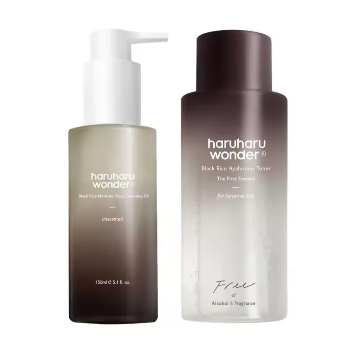 Paquete de aceite limpiador hidratante HARUHARU Wonder y tónico hialurónico de arroz negro para pieles sensibles - 1