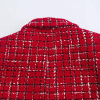 TRAFZA-Conjunto de 2 piezas para mujer, chaqueta con textura roja, solapa de bolsillo de botonadura única, abrigo y culotte con cremallera lateral de cintura alta - details 14
