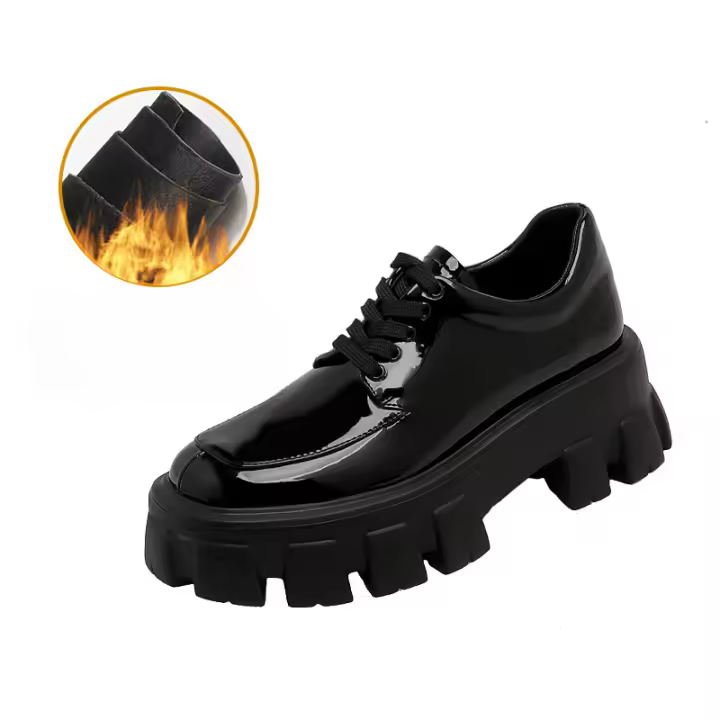 Cuero genuino suela gruesa que aumenta los pequeños zapatos de cuero estilo británico de las mujeres retro tacón grueso versátil - 1