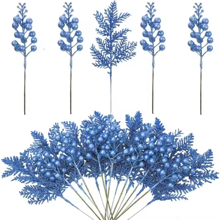Ramo de Flores Artificiales Brillantes 5Pcs Guirnaldas Navideñas para Hogar - 1