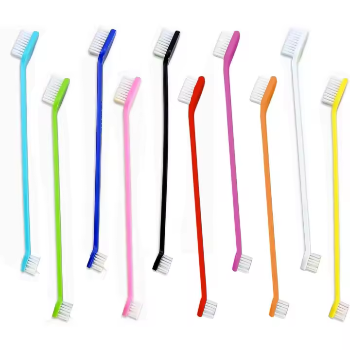 10 piezas de cepillo de dientes de doble cabeza, kit de cepillo de dientes para perros con mango largo, cuidado suave para gatos, cachorros, gatitos, limpieza de dientes, limpieza bucal (10 colores, 10 piezas) - 1