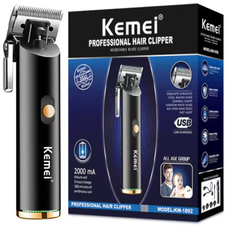 Cortadora de Pelo Profesional Kemei Original con Hogar de Metal para Hombres Sin Cable Máquina de Corte de Barba Eléctrica para Peluero - 1