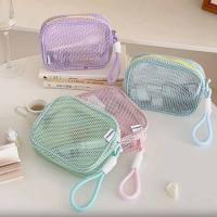 Bolsa de cosméticos de malla de Color sólido, bolsa de almacenamiento de gran capacidad, bolsa de maquillaje transparente, estuche organizador, bolsa de aseo, bolsa de maquillaje con almohada - details 2