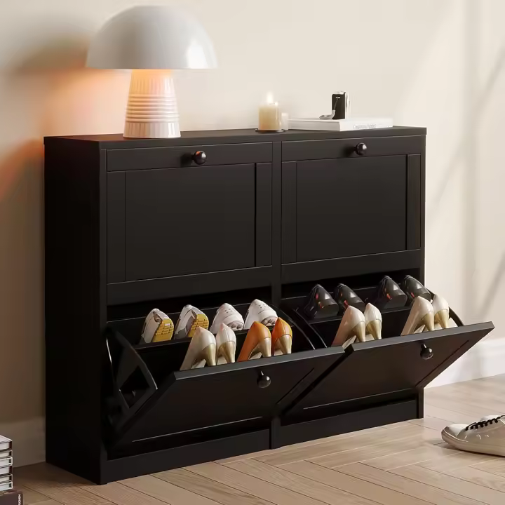 Zapatero de Madera Zapatero Estrecho 4 Puertas Tamaño 105 x 24 x 80cm Para Entrada Estrecha, Pasillo Blanco - 1