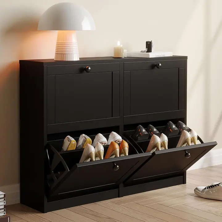 Zapatero de Madera Zapatero Estrecho 4 Puertas Tamaño 105 x 24 x 80cm Para Entrada Estrecha, Pasillo Blanco - 1