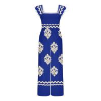Mono Bohemio de Cintura Alta y Piernas Anchos Estampado Vintage con Manga Corta, Monos de Moda para Mujeres con Bolsillos - details 4