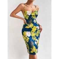 Nuevo vestido de tirantes medio y largo con estampado de abertura lateral para mujer - details 3