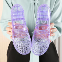 Antideslizante transparente cristal agujero agujero bolsa cabeza sandalias de las mujeres de moda desgaste versátil y cómodo Internet celebridad cuña tacón solo zapatos aumentando zapatillas - details 7