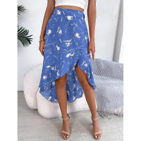 Primavera europea verano americano Casual Floral hoja de loto borde falda asimétrica mediana y larga - details 3