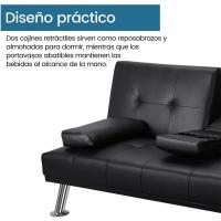 Sofá Cama Plegable de 2 Plazas Tapizado de Piel Sintética Soporte de Botella Max 350KG - details 5