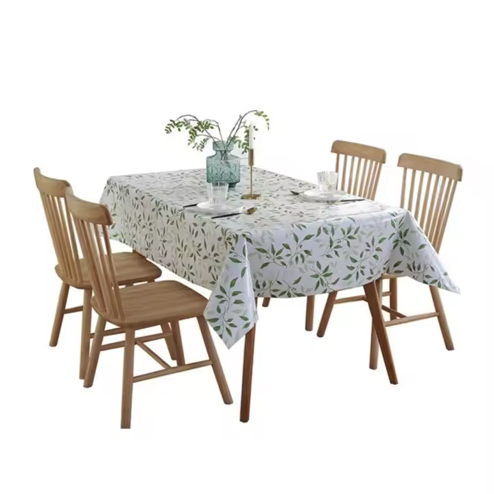 Mantel impermeable de PVC a prueba de aceite, cubierta de mesa de estilo Pastoral, estampado de hojas de bambú, decoración de mesa más gruesa, tela para cocina - 1