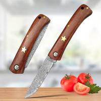 Cuchillo Plegable De Acero Damasco Con Mango De Madera Herramienta De Cocina Multifuncional Para Cortar Carne Y Frutas Cuchillo De Sellección - details 0