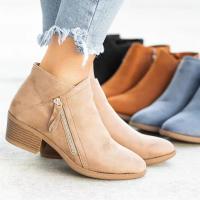 Botas Martin de ante para mujer, tacones gruesos, cremallera lateral, botas cortas de talla grande para mujer - details 0
