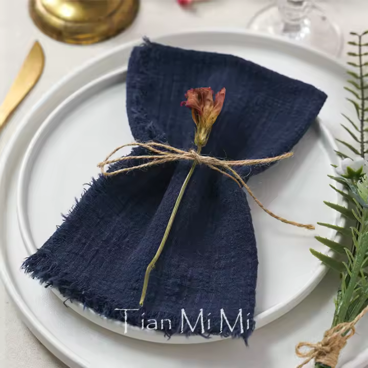 Servilletas rústicas de algodón de gasa, tela de lino Retro elegante y suave para fiesta de boda, comedor, decoración de mesa de uso diario - 1