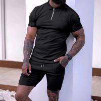 Verano de los hombres nuevo conjunto de pantalones cortos de manga corta Conjunto de manga corta Polo con cremallera de solapa para hombres europeos y americanos - details 12