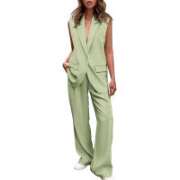 Nuevo Conjunto Elegante de Blazer sin Mangas con Botones y Pantalones Largos Holgados para Mujer - details 1