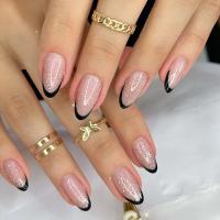 24 piezas de uñas con diseño de ojo de gato adhesivo, uñas postizas cortas francesas, cortaúñas ovaladas simples, puntas de uñas totalmente cubiertas y usables - details 1