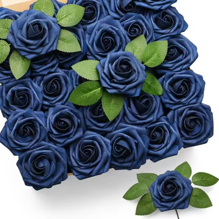 Flores Artificiales de Rosa 25pcs Mirada Real con Hoja y Vástago Ajustable para Bricolaje, Decoraciones de Boda, Hogar - 1