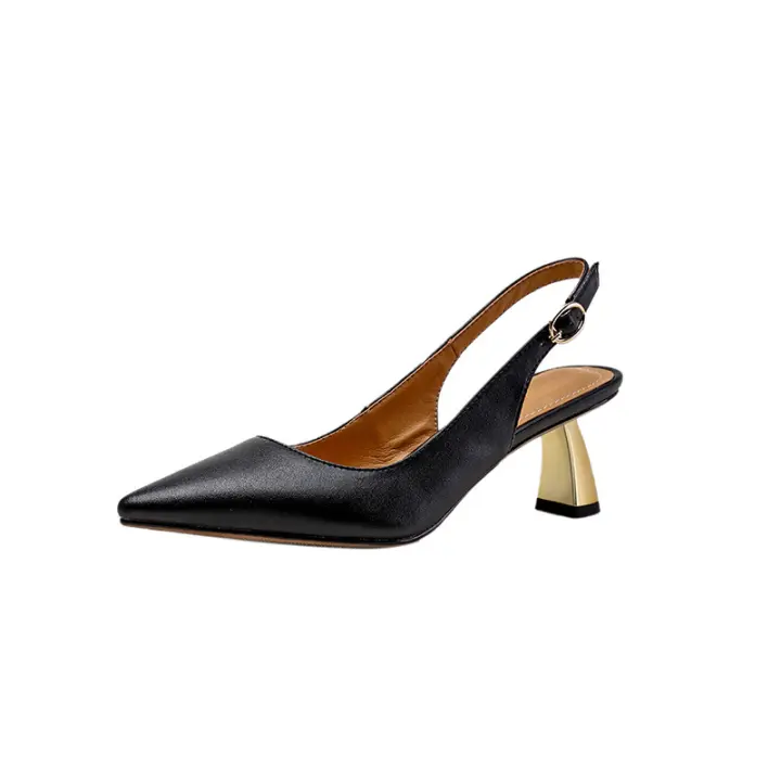 Sandalias Retro Baotou De Tacón Medio para Mujer, Tacones Altos De Aguja De Cuero Suave - 1