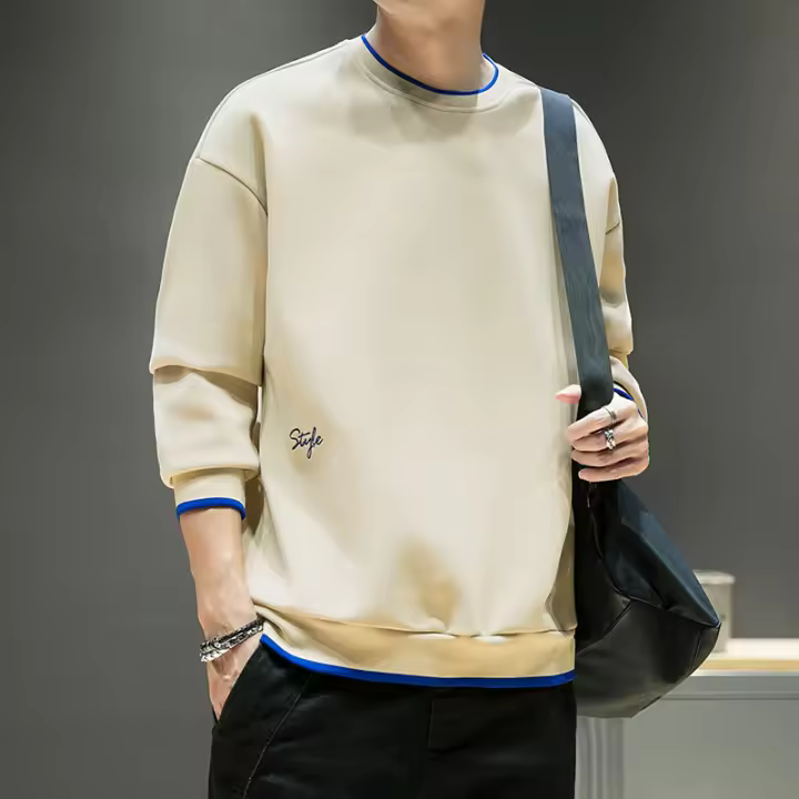 Ropa deportiva cálida de terciopelo alemán para otoño e invierno, camiseta holgada con cuello redondo para hombre - 1