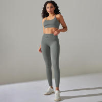 Conjunto de dos piezas para mujer, leggings de gimnasio de cintura alta, top corto, tres tops de Fiess, ropa deportiva con lavado ácido - details 30