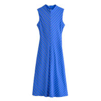 Ropa de mujer europea y americana, vestido largo a rayas de cuello alto semi temperamento de moda - details 1