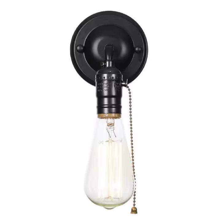 Interruptor de cadena de extracción de luces led de pared, lámpara de pared de dormitorio de hierro Vintage, estilo Retro, Loft cromado, mesita de noche, escalera, Wandlamp - 1