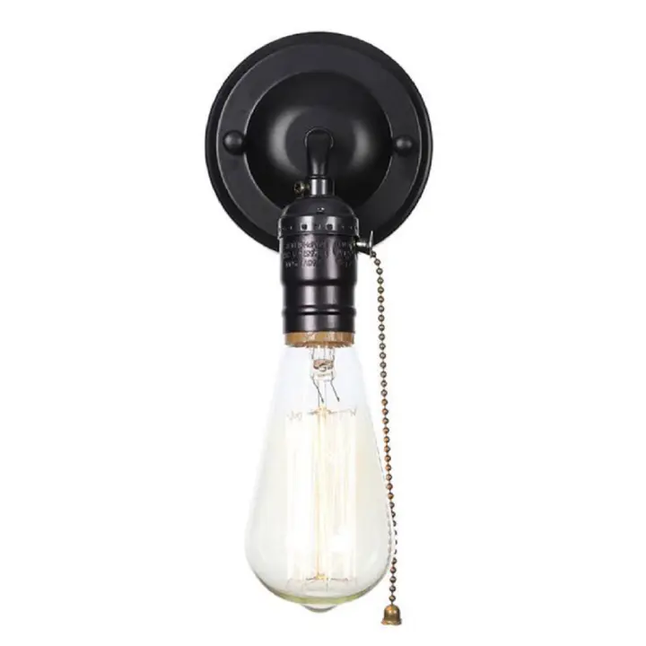 Interruptor de cadena de extracción de luces led de pared, lámpara de pared de dormitorio de hierro Vintage, estilo Retro, Loft cromado, mesita de noche, escalera, Wandlamp - 1