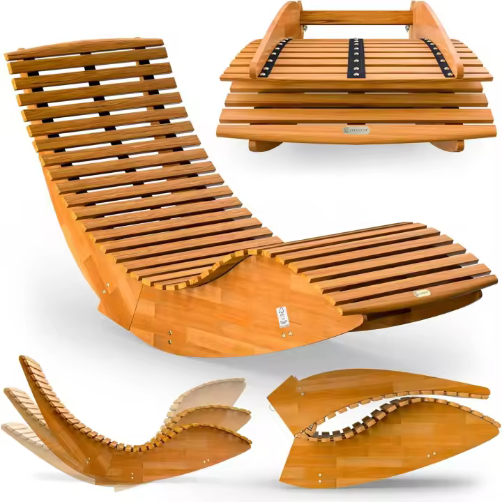 Tumbona Mecedora Plegable Java Jardín Exterior Madera Acacia Cert. FSC (Funda de Soporte de Computadora) ®   Ergonómica 155x60x93cm Capacidad 160Kg - 1