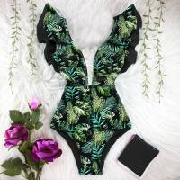 Traje de Baño de Una Pieza con Cuello en V y Estampado Floral Traje de Baño de Playa Tropical de Verano para Mujeres No Aceptable para Bebidas - details 1