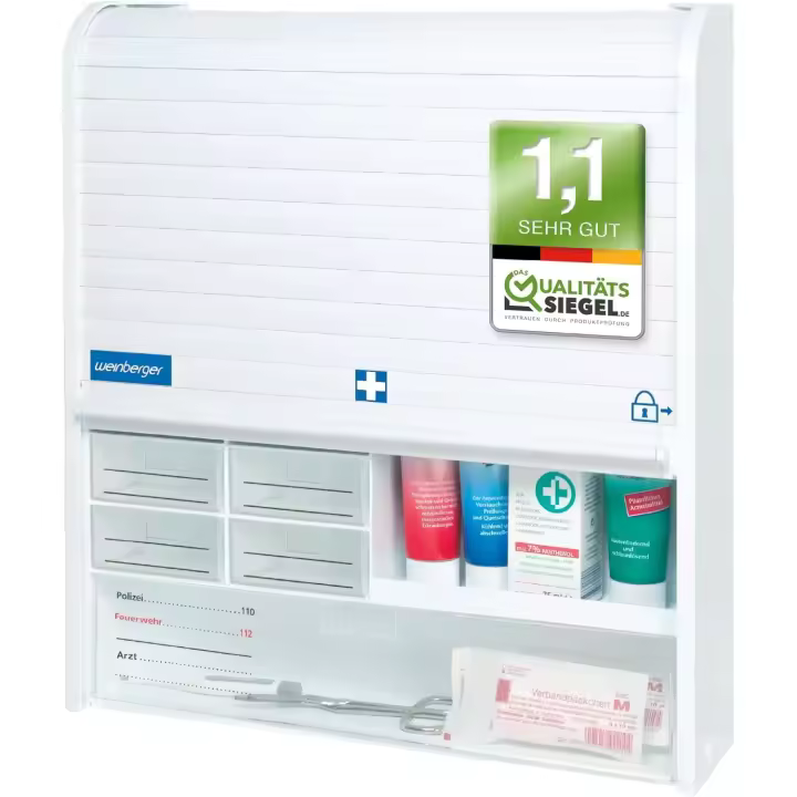 Weinberger botiquín - Botiquín de Farmacia I Almacenamiento de Comprimidos I botiquín de Primeros Auxilios I Cerradura de Seguridad para niños I persiana I Muchos Compartimentos, Blanco, 06806 - 1