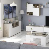 Buffet para salón, Armario Auxiliar, Modelo Loira, Acabado en Roble Alaska y Blanco Artik, Medidas - details 2