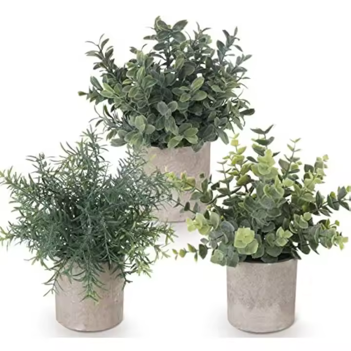 Mini Plantas Artificiales Decorativas Maceta de Eucalipto de Plástico con Plantas de Romero Sintéticas para Hogar, Jardín, Oficina, Balcón, Ventana, Escritorio Decoración de Habitación - 1