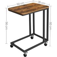 Mesa Auxiliar Industrial Mesa Lateral con Ruedas y Pies Ajustables Ideal para Dormitorio, Marco de Acero, Fácil de Montar Marrón Rústico y Negro LNT50X - details 2