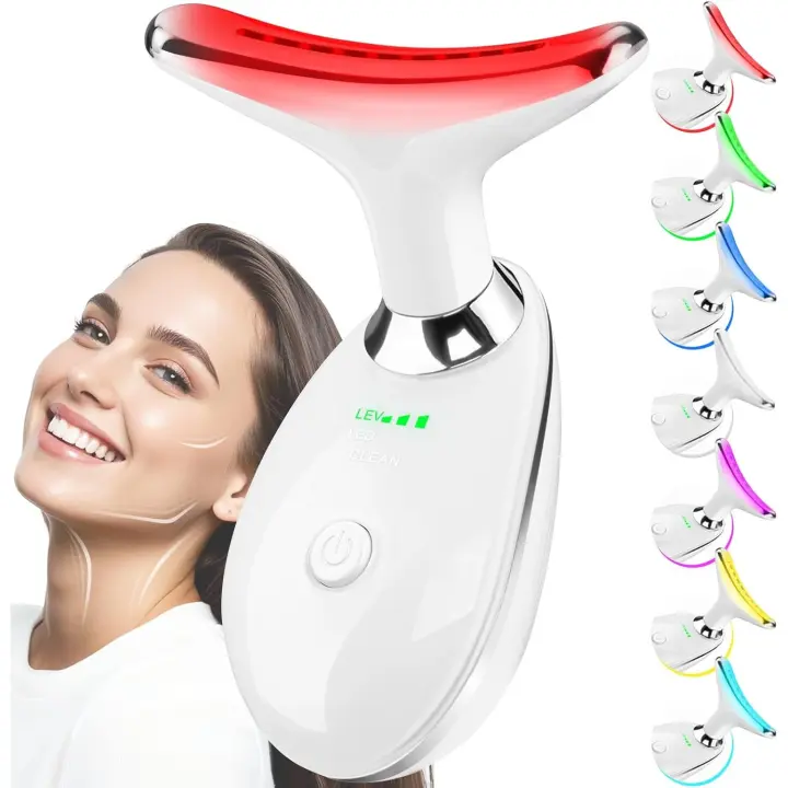 Masajeador Facial y Cuello Portátil con Luz LED Terapia de Piel para Arrugas, Doble Papada, Cuidado de la Piel Herramienta de Belleza Multicolor - 1