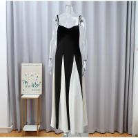 Vestidos largos elegantes de retazos en blanco y negro, vestido ajustado de manga larga con cuello redondo a la moda para mujer, batas de fiesta de noche para mujer - details 3