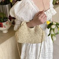 Elegante bolso de paja con cadena tejida de verano, bolso de hombro de paja informal bohemio para mujer, bolso de cubo informal para playa - details 5
