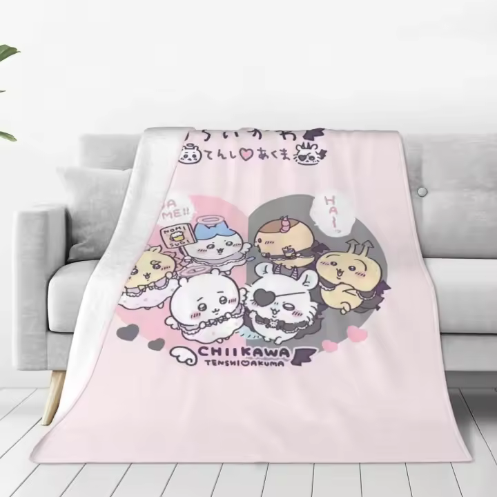 Manta de Viaje Super Caliente Chiikawa Manta de Almohada de Franela para Dormitorio, Oficina, Sofá - 1
