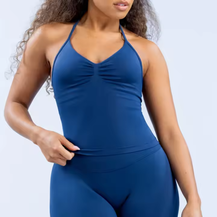 Top de Tiras Palangre sin Logotipo para Mujer Camisetas de Yoga con Cuello Halter - 1