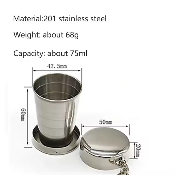 Copa de vino telescópica de 75ml, taza de bebida de té ultra pequeña plegable de acero inoxidable 201, villa de turismo para picnic y camping - 1