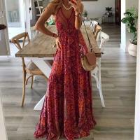Vestido ral estampado con cuello en V y cintura alta, largo, con tirantes, estilo bohemio, para mujer - details 6