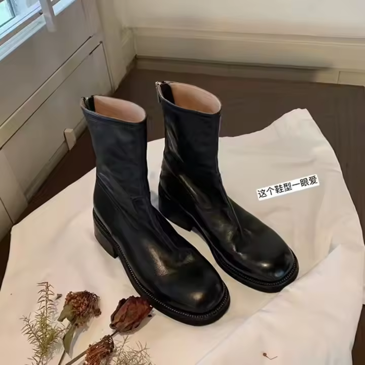 Nuevas botas finas de suela gruesa con cremallera de contracción lavadas botas cortas. - 1